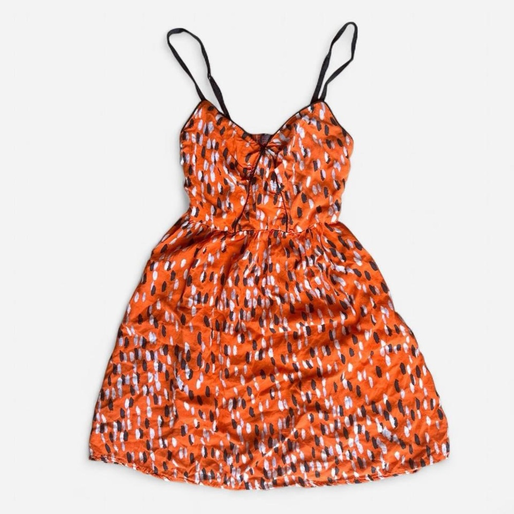 Fire Los Angeles Orange & black mini spaghetti strap dress with pockets XS